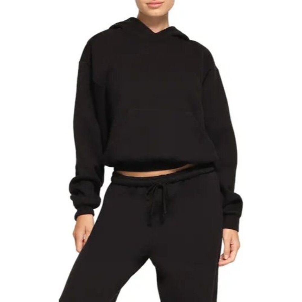 SKIMS Cotton Blend Fleece Hoodie in Onyx Black Size Medium